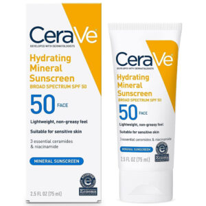 CeraVe Hydrating Mineral Sunscreen SPF 50 (Face) | Oil-Free Daily Protection with Ceramides & Niacinamide