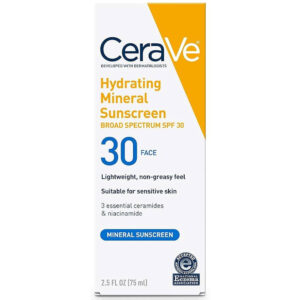 CeraVe Hydrating Mineral Face Sunscreen Lotion – Broad Spectrum SPF 30 (2.5oz / 75ml)