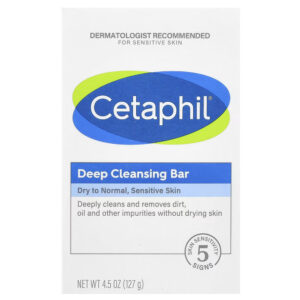 Cetaphil Deep Cleansing Bar (127g) - Oil & Impurity Removal for Face & Body, Sensitive Skin Formula