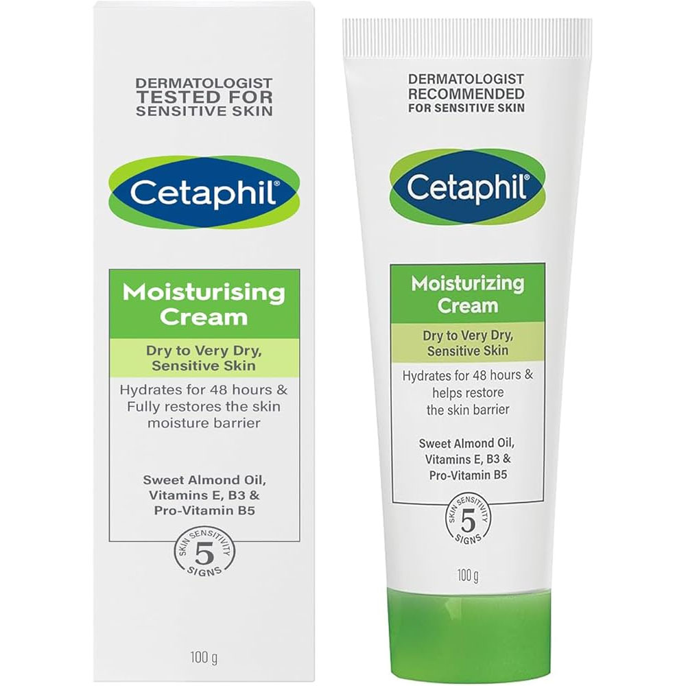 Cetaphil Moisturizing Cream (100g) - 48hr Hydration for Dry to Very Dry, Sensitive Skin with Sweet Almond Oil